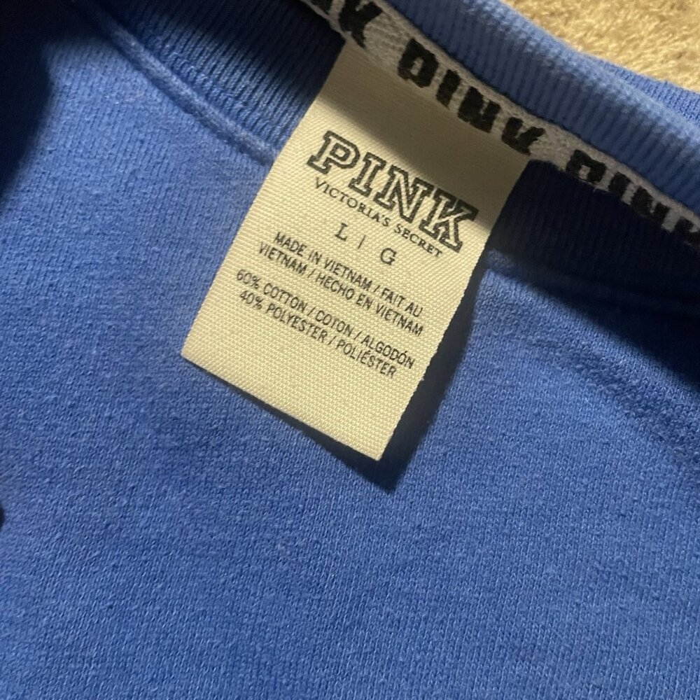 Victorias Secret PINK Shirt Womens Sz Large Sweatshirt Royal Blue Crewneck Long - Picture 2 of 5